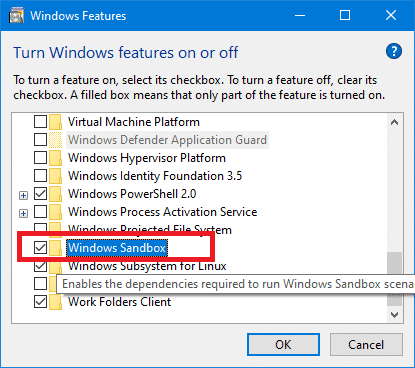Windows 10 のサンドボックス機能を有効または無効にする