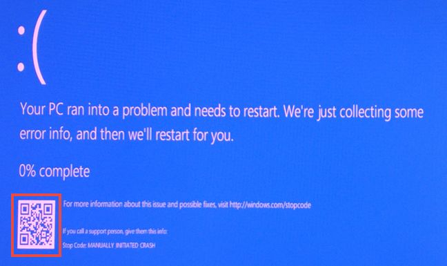 Windows 10、ブルー スクリーン オブ デス、BSOD、エラー、コード、QR コード