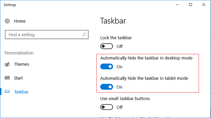 デスクトップモードでタスクバーを自動的に隠すをオンにしてください