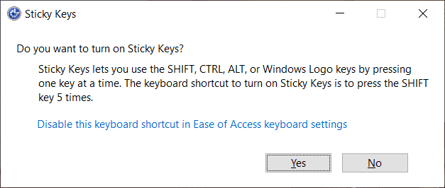 キーボード ショートカットを使用してスティッキー キーを有効または無効にする
