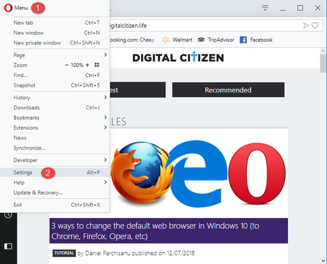 Opera の設定へのアクセス