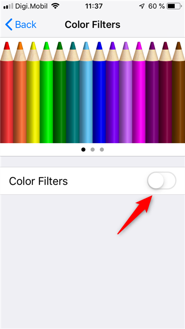 iOS のカラー フィルター スイッチ