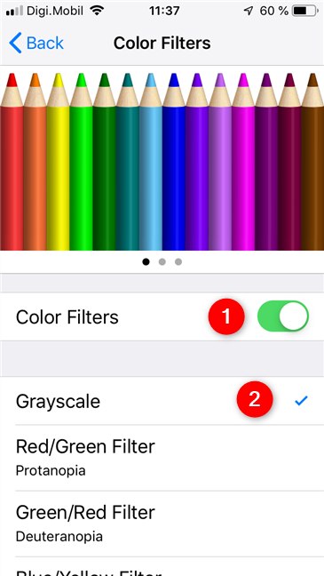 iPhone でグレースケール カラー フィルターを有効にする