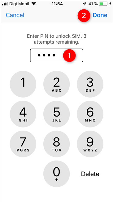 SIM PIN を入力して iPhone の SIM カードのロックを解除します