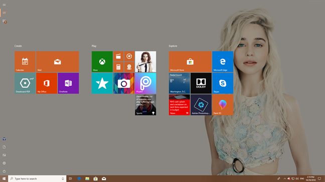 Windows 10 の[スタート]メニューが画面全体を占める