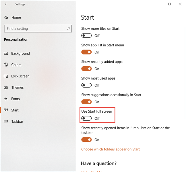 Windows 10 のスタート メニューの設定