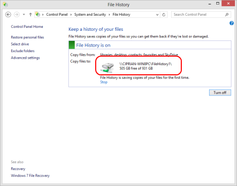 Windows 8 - ネットワーク ドライブと場所でファイル履歴を使用してデータをバックアップする方法