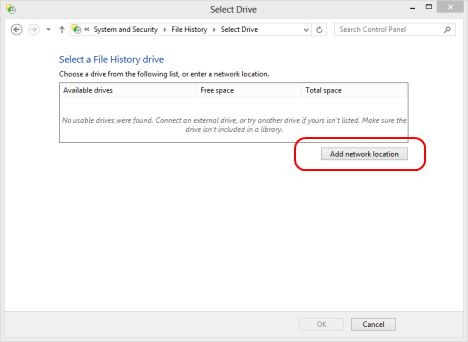 Windows 8 - ネットワーク ドライブと場所でファイル履歴を使用してデータをバックアップする方法