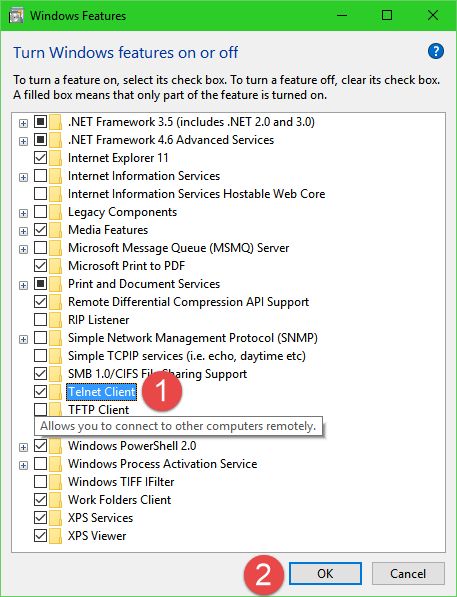 Telnet クライアント、インストール、開始、コマンド、接続、サーバー、切断、Windows