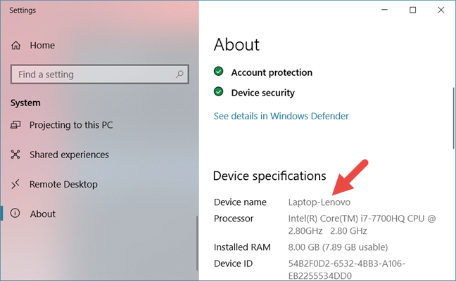 コンピュータ名、Windows