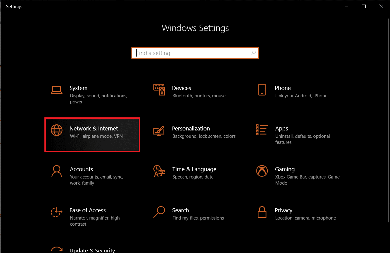 [ネットワークとインターネット]タイルをクリックします。  Windows 10 でネットワーク設定をリセットする方法