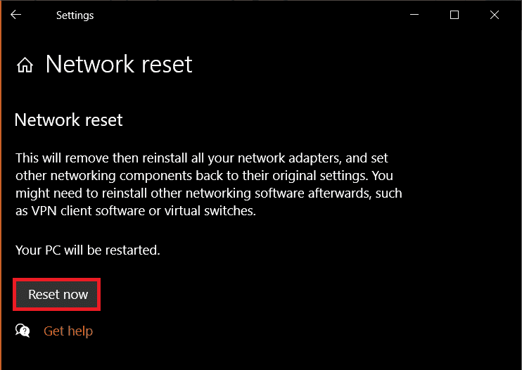 [ネットワークのリセット]の下にある[今すぐリセット]をクリックします。  Windows 10 でネットワーク設定をリセットする方法