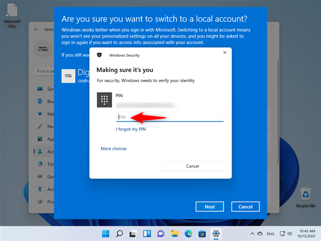 Microsoft アカウントの PIN またはパスワードを入力してください