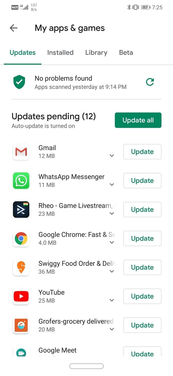 [すべて更新]|[すべて更新]をタップします。 すべての Android アプリを一度に自動的に更新する