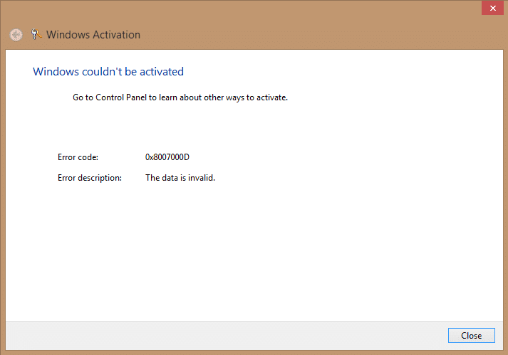 Windows をアクティブ化しようとするときのエラー コード 0x8007000D を修正します。
