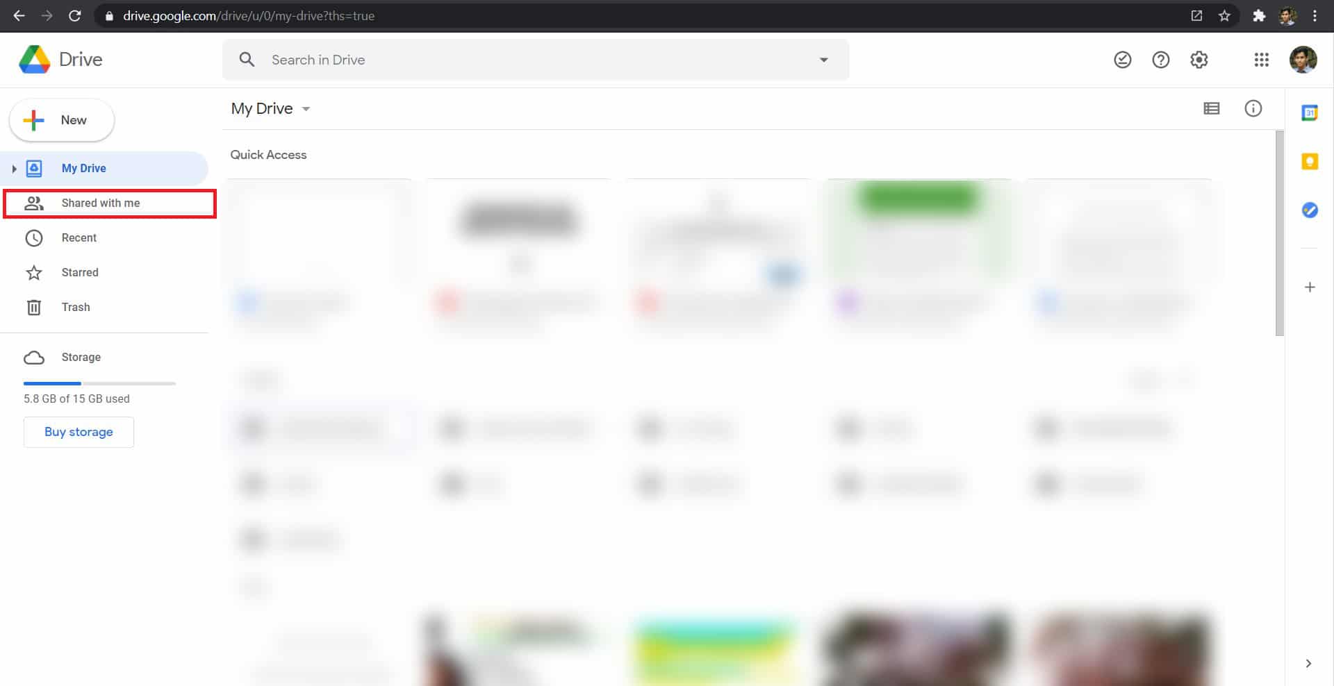 [私と共有]をクリックします。 削除された Google ドキュメントを復元する方法