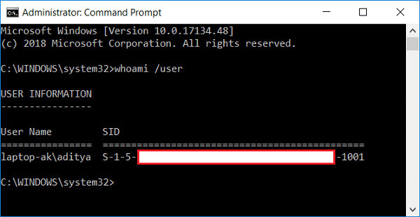 現在のユーザーのセキュリティ識別子 (SID) を見つけます。  Windows 10 でユーザーのセキュリティ識別子 (SID) を見つける