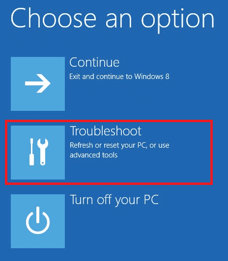 ここで、トラブルシューティングをクリックします。  BIOS Windows 10に入る方法