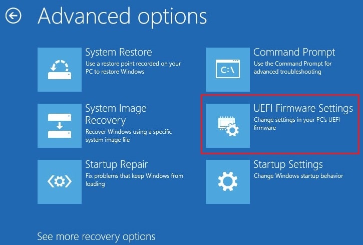 [詳細オプション]で[UEFI ファームウェア設定]を選択します。 バイオスに入れません