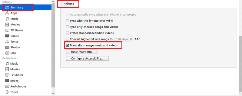 iTunes は音楽とビデオを手動で管理します。  iPhoneプレイリストをiTunesに転送する方法