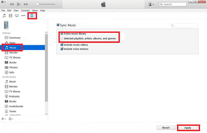 適用をクリックして、iTunes ライブラリから iPhone/iPod/iPad に曲を転送します。