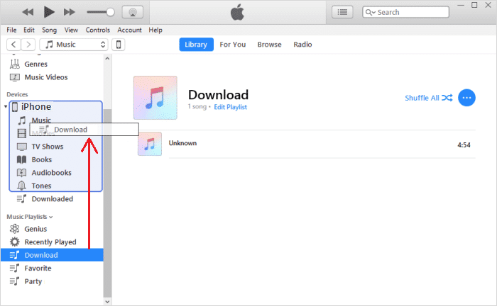 プレイリストをiTunesからiPhoneにドラッグアンドドロップ