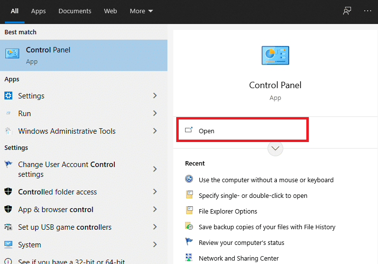 [検索]メニューに移動し、「コントロール パネル |」と入力します。  Windows 10: Active Directory を有効にして使用する方法