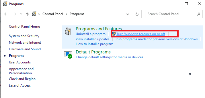 [Windows の機能の有効化または無効化]をクリックします。  Windows 10: Active Directory を有効にして使用する方法