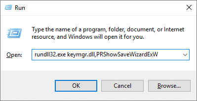 Windows 10でパスワードリセットディスクを作成するための実行ショートカットを入力します