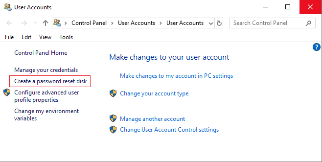 Windows 10 コントロール パネルでパスワード リセット ディスク オプションを作成する |  Windows 10 でパスワード リセット ディスクを作成する方法