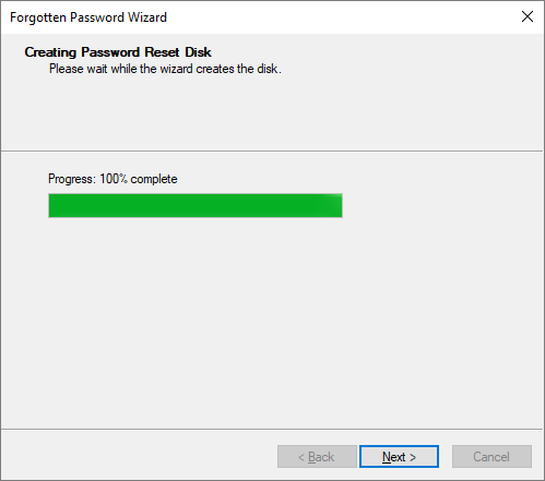 パスワード リセット ディスク作成の進行状況 |  Windows 10 でパスワード リセット ディスクを作成する方法