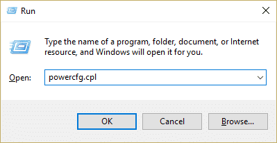 実行中に「powercfg.cpl」と入力し、Enter キーを押して[電源オプション]を開きます