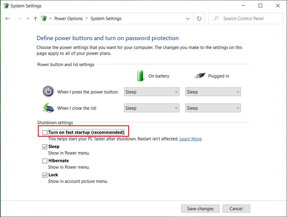 [シャットダウン設定]で[高速スタートアップを有効にする]のチェックを外します |  Windows 10 で起動時に Num Lock を有効にする方法