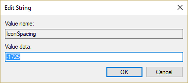 IconSpacing のデフォルト値を -1125 から -480 から -2730 の間の任意の値に変更します