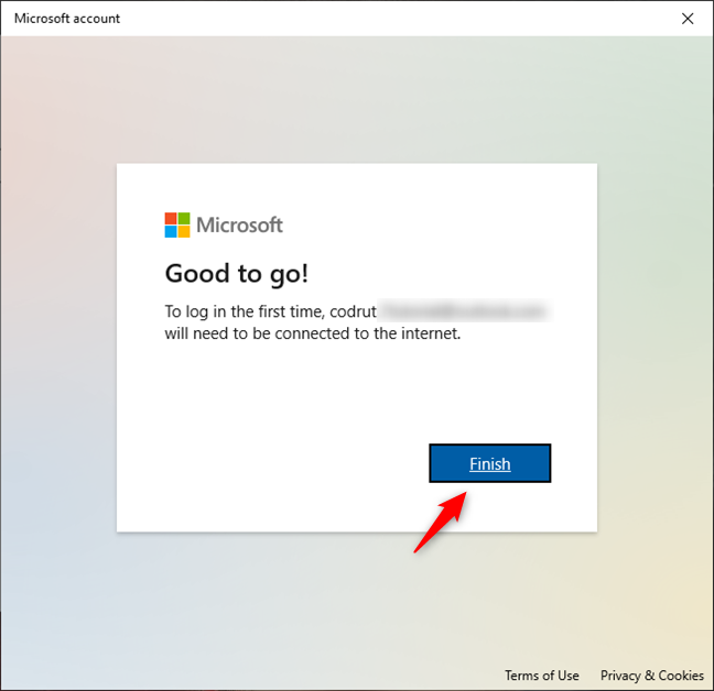 Windows 10 への Microsoft アカウントの追加を完了する