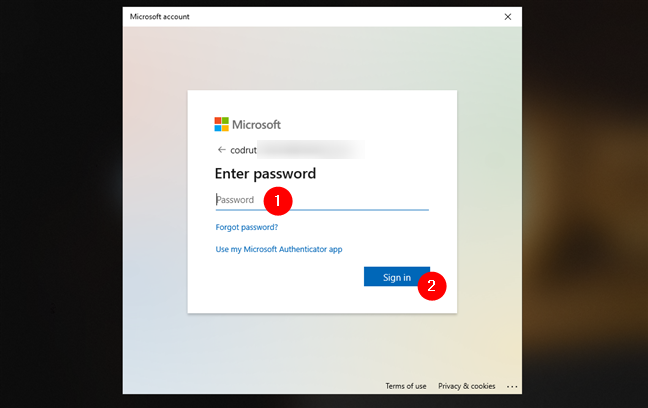 新しく追加された Microsoft アカウントを使用して認証する