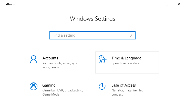 Windows キー + I を押して[設定]を開き、[時刻と言語]をクリックします。