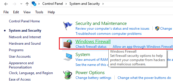 [Windows ファイアウォール]をクリックします