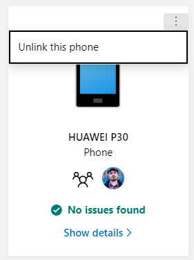 Microsoft アカウントのすべてのデバイスから電話のリンクを解除します