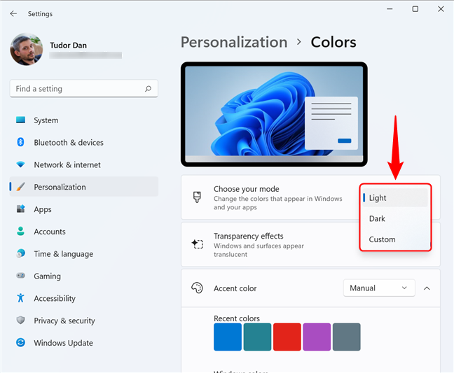 Windows 11 でダーク モードとライト モードを切り替える