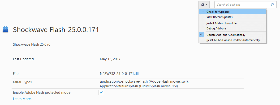 Shockwave Flash の更新を確認する
