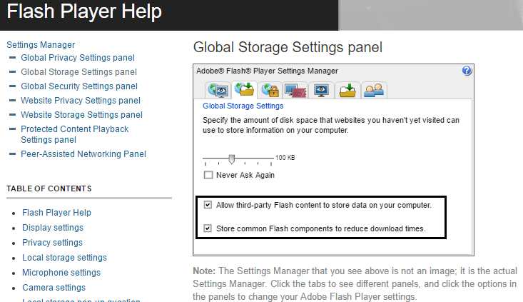 Adobe Flash Playerで設定を許可してください