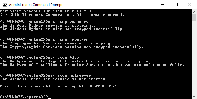 Windows Update サービスを停止します wuauserv cryptSvc ビット mserver
