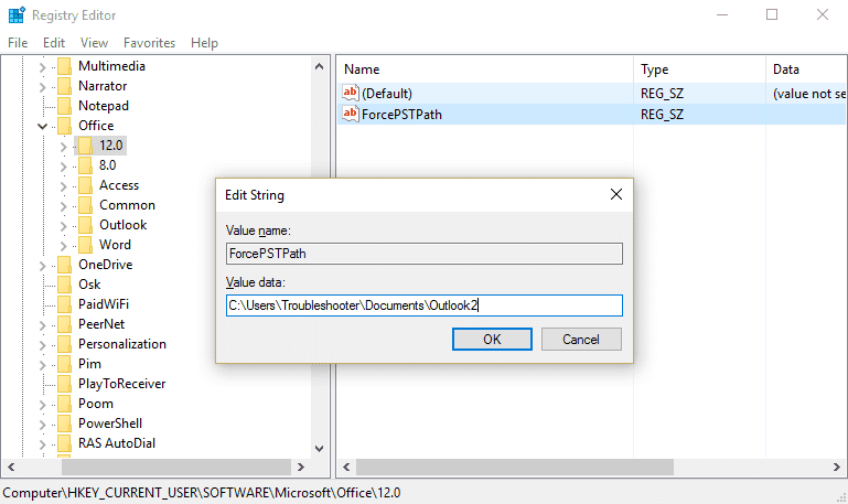 ForcePSTPath の値を設定する