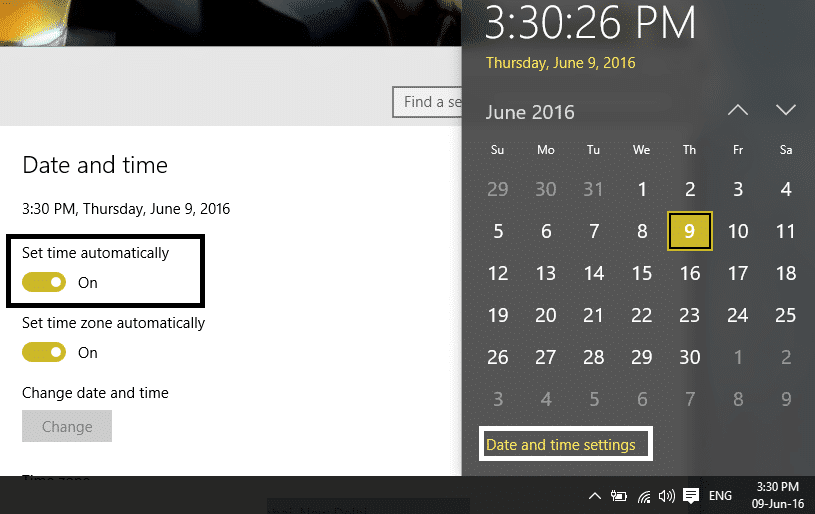 Windows 10で時間を自動的に設定する