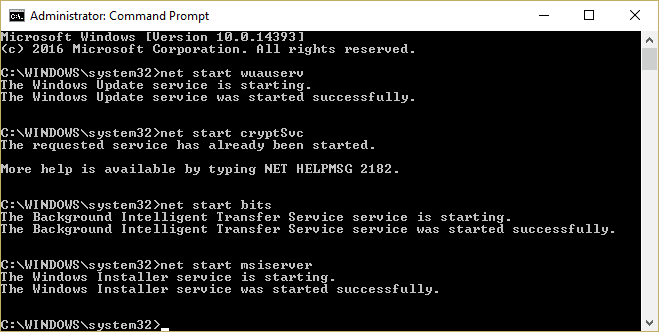 Windows Update サービスの開始 wuauserv cryptSvc ビット mserver