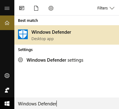 Windows Defender を探す