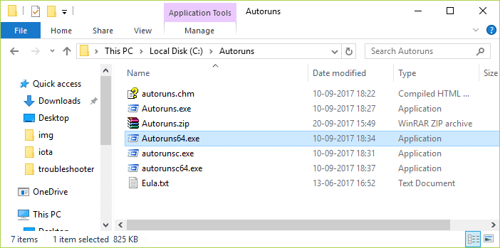 autoruns.exe をダブルクリックしてプログラムを実行します。