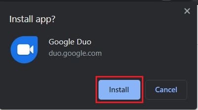 インストールを選択して、Google duo をアプリとしてダウンロードします