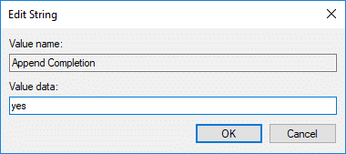Windows 10 でインライン オートコンプリートを有効にするには、[補完の追加]の値を[はい]に設定します。